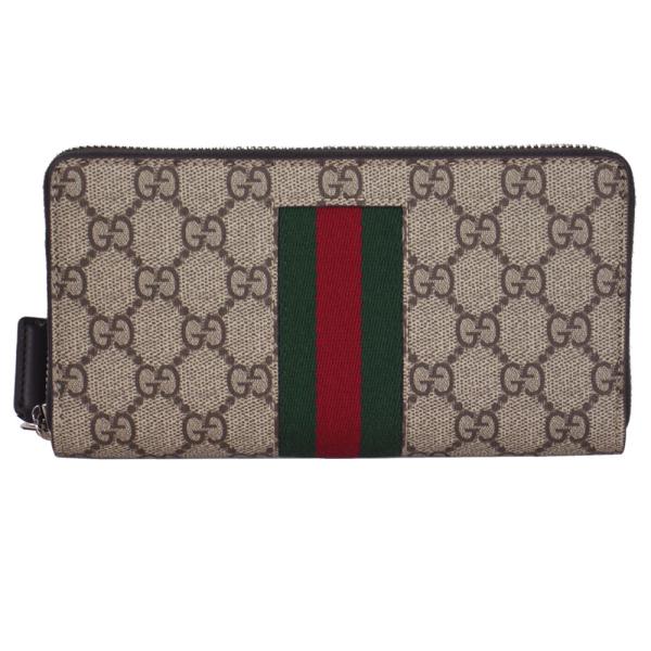 グッチ 財布 レディース GUCCI ラウンドファスナー長財布 GGスプリーム ウェビングライン ベ...