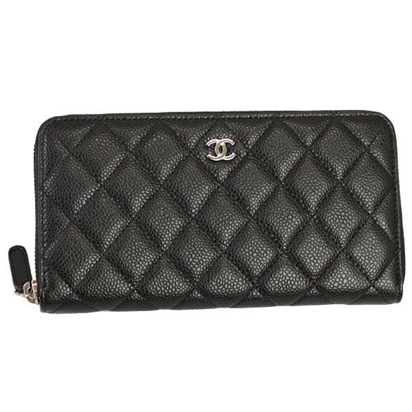 シャネル ラウンドファスナー長財布 ブラック×シルバー金具 A50097 Y01588 210909...