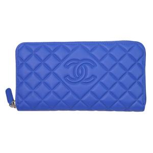 シャネル ラウンドファスナー長財布 ラムスキン ブルー A80695-Y01480-2A829｜goguysshop
