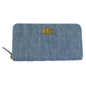シャネル ラウンドファスナー長財布 2.55ライン ライトブルー デニム マトラッセ A80830 Y60436 2B314 新品｜goguysshop