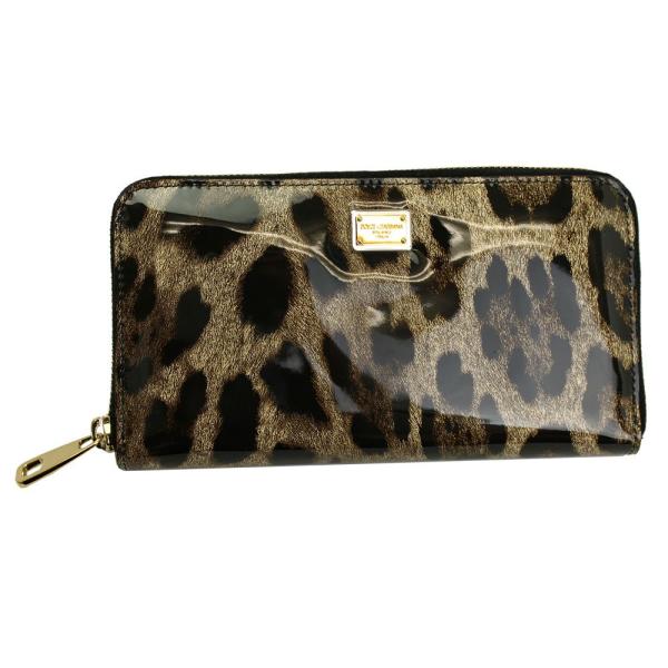 ドルチェ&amp;ガッバーナ ラウンドファスナー長財布 レオパード エナメル レザー BI0473-A192...