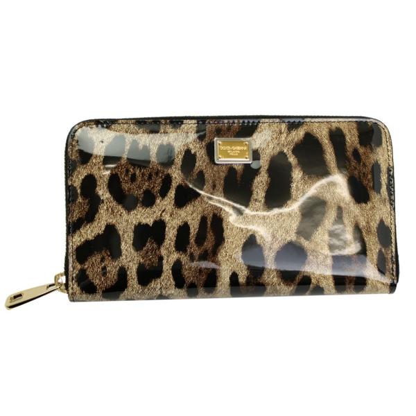 ドルチェ&amp;ガッバーナ ラウンドファスナー長財布 レオパード エナメル レザー BI0473-A192...