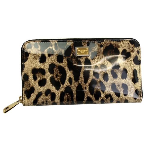 ドルチェ&amp;ガッバーナ ラウンドファスナー長財布 レオパード エナメル レザー BI0473-A192...