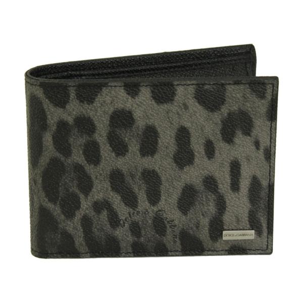 ドルチェ&amp;ガッバーナ 二つ折り財布 メンズ レオパード PVC×レザー ブラック×グレー BP045...