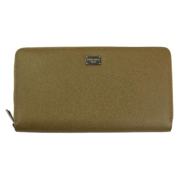 ドルチェ&amp;ガッバーナ ラウンドファスナー長財布 型押しレザー カーキ系 BP1672 A1001 8...