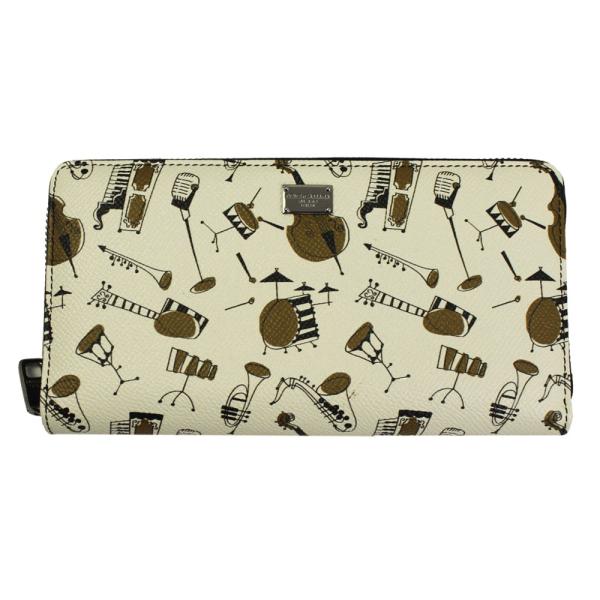 ドルチェ&amp;ガッバーナ ラウンドファスナー長財布 楽器柄 型押しレザー アイボリー系 BP1672 A...