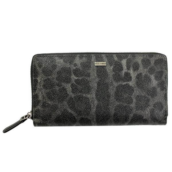 ドルチェ&amp;ガッバーナ ラウンドファスナー長財布 ダークグレー系レオパード BP1672-B7158-...