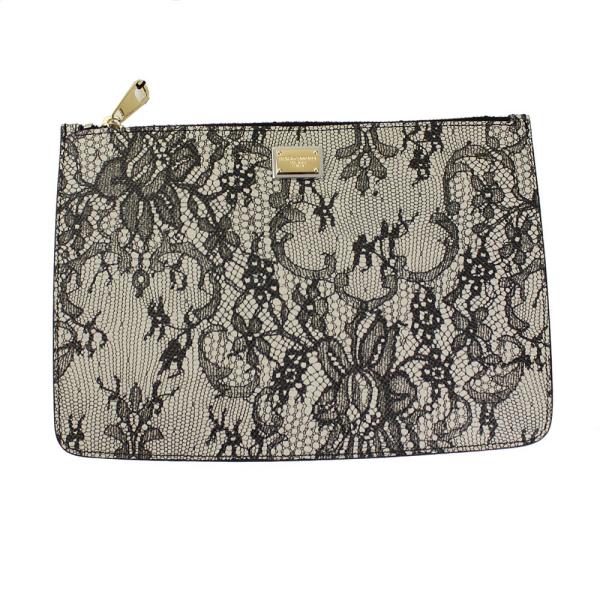 ドルチェ&amp;ガッバーナ ポーチ グレー レース柄 型押しレザー BV0174-A1508-8B878 ...
