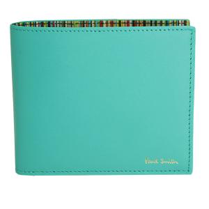 ポールスミス 財布 メンズ PAUL SMITH 二つ折り札入れ レザー ターコイズブルー インテリアマルチストライプ M1A 4832 BMULTI 42
