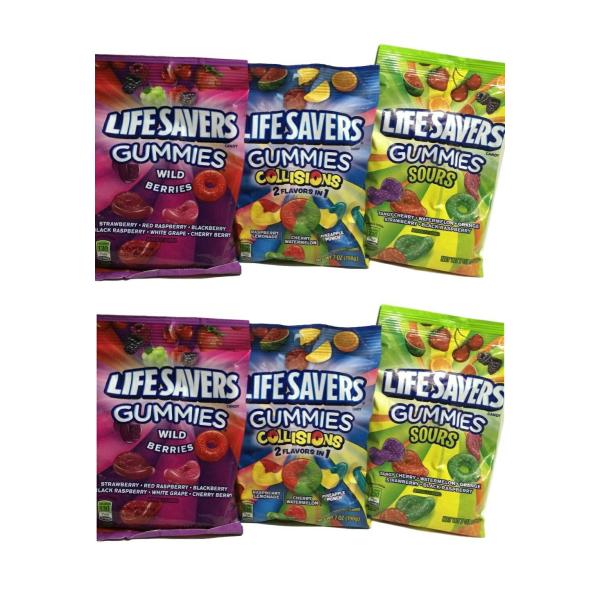 お得な6袋セット LifeSavers社人気味のグミ　コリジョン、ワイルドベリー、サワー、198g入...