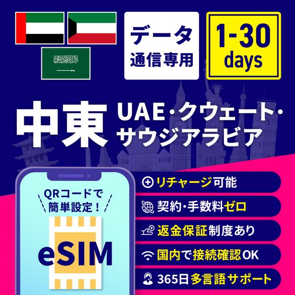 eSIM 中東3か国 UAE サウジアラビア クウェート 1日間 3日間 5日間 7日間 10日間 ...