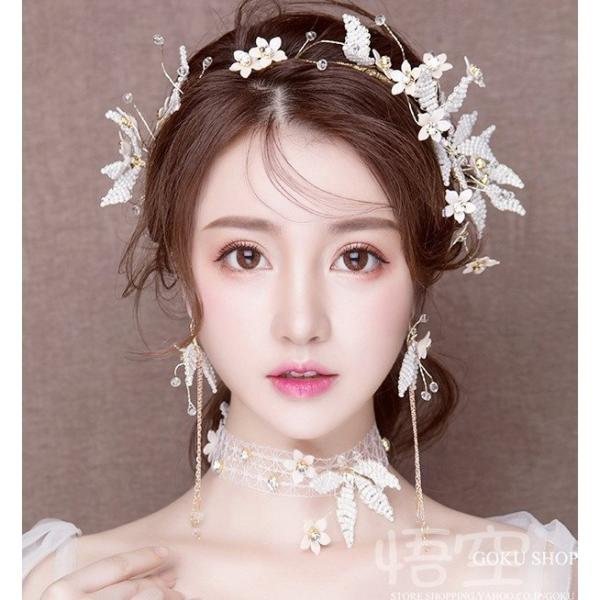 花嫁 ヘッドドレス ティアラ 結婚式 安い ネックレス クラウン ブライダル 花の子 パーティー イ...