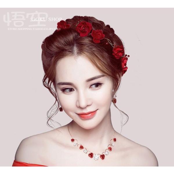 花嫁 ヘッドドレス ティアラ 結婚式 安い ネックレス カチューシャ ブライダル イヤリング 花 3...