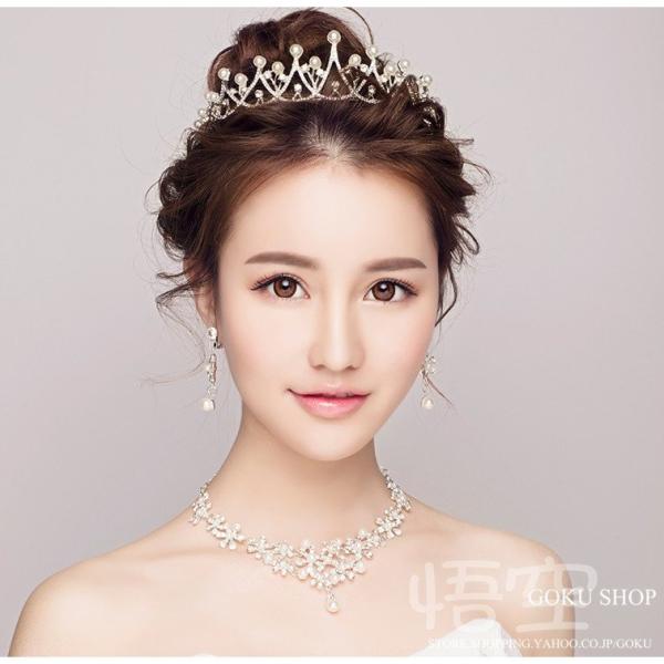 花嫁 ヘッドドレス ティアラ 結婚式 安い ネックレス カチューシャ ブライダル イヤリング パール...