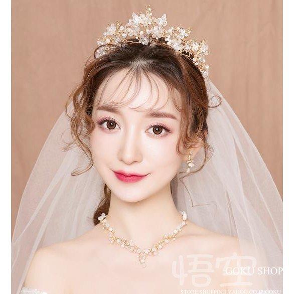 花嫁 ヘッドドレス ティアラ 結婚式 安い 髪飾り 花 ネックレス ブライダル イヤリング カチュー...