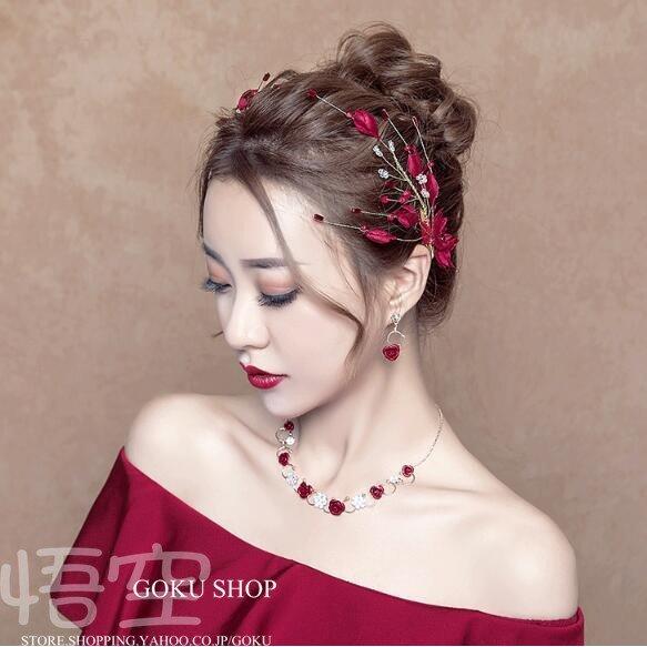 花嫁 ヘッドドレス ティアラ 結婚式 安い 髪飾り 花 ネックレス ブライダル イヤリング カチュー...