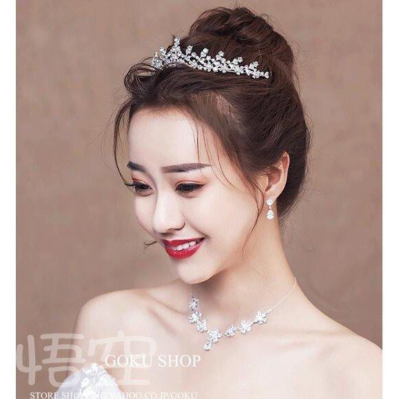 花嫁 ヘッドドレス ティアラ 結婚式 安い 王冠 バロック 髪飾りネックレス ブライダル イヤリング...