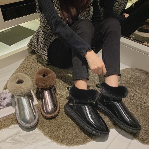 スノーブーツ レディース シルバー 防寒 ムートンブーツ 短靴 シューズ ボア 冬靴 暖かい ローヒ...
