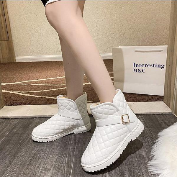 ショートブーツ レディース 幅広 滑らない スノーブーツ 防水 防寒 ムートンブーツ 黒/白 短靴 ...