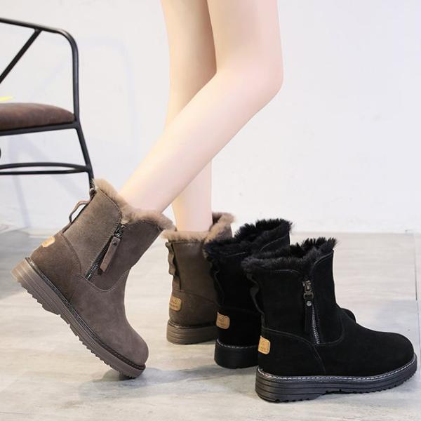ムートンブーツ レディース 滑らない 防寒 スノーブーツ 短靴 スノー シューズ 冬 暖かい おしゃ...