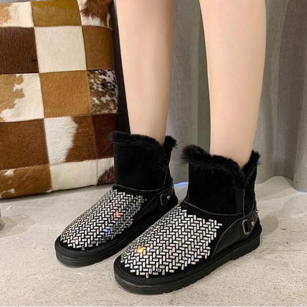 ショートブーツ レディース 幅広 滑らない スノーブーツ 防寒 ムートンブーツ 黒 短靴 冬 暖かい...