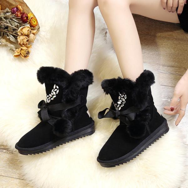 ムートンブーツ レディース 滑らない 防寒 スノーブーツ 黒 短靴 スノー シューズ 冬靴 暖かい ...