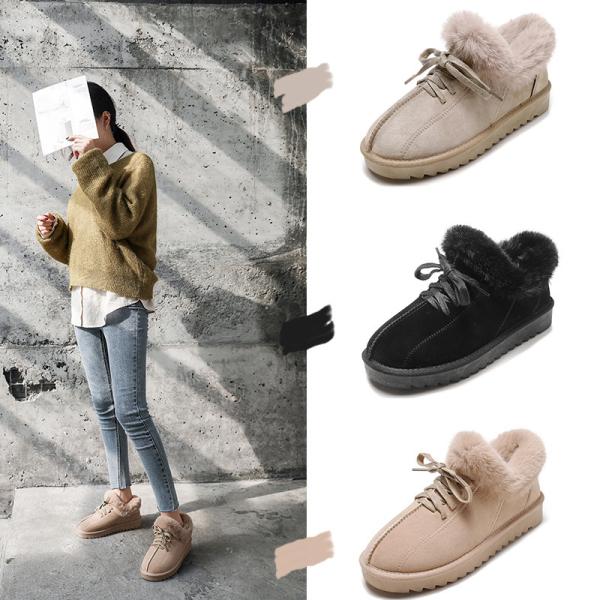 ショートブーツ レディース 滑らない スノーブーツ 防寒 ムートンブーツ 黒 短靴 冬 暖かい レー...