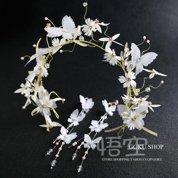 ティアラ 花嫁 ヘッドドレス 結婚式 安い ウエディング カチューシャ+イヤリング パール 演奏会 ...