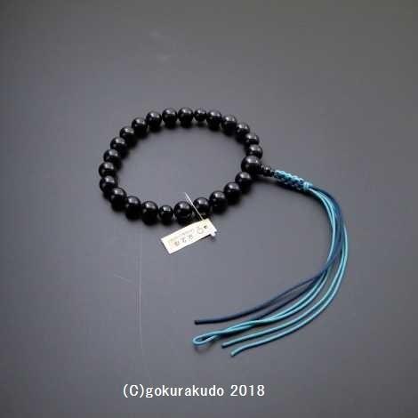 数珠 男性用 主玉（おもだま）22個入 総ブラックオニキス 正絹紐房（2色）