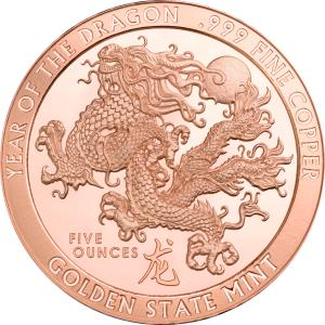 [カプセル付き] (新品) アメリカ「干支 十二支・辰年 龍年」純銅 赤金 5常衡オンス メダル