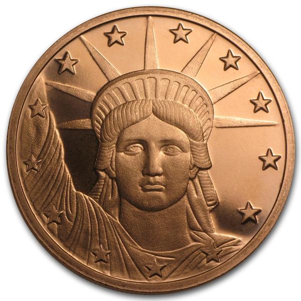 [カプセル付き] (新品) アメリカ「ニューヨーク・自由の女神 (頭)」純銅 赤金 1常衡オンス メ...
