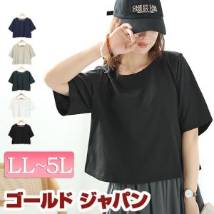 大きいサイズ レディース トップス Tシャツ ワイド クロップド ショート 5分袖 伸縮 春コーデ 春 秋 夏 LL 2L 3L 4L 5L ブラック 黒 オフホワイト ネイビー