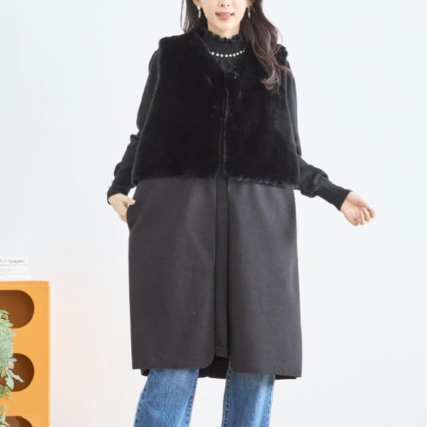 TRUBE ミセス ロング ベスト ファー N32-003 M L 体型カバー ゆったり 上品 きれ...