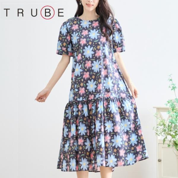 TRUBE ミセス ティアードワンピース フラワーコットン N82-256  M L 大人可愛い ミ...
