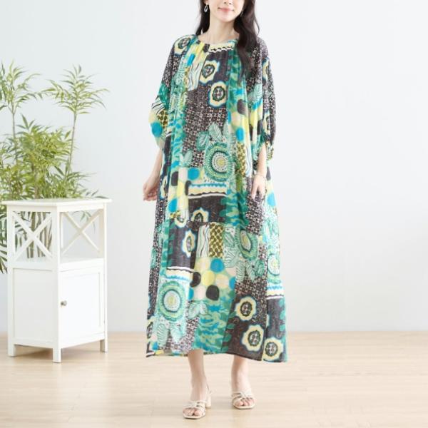 TRUBE ミセス マキシワンピース カラフル エスニック N83-152 L LL 大人可愛い f...