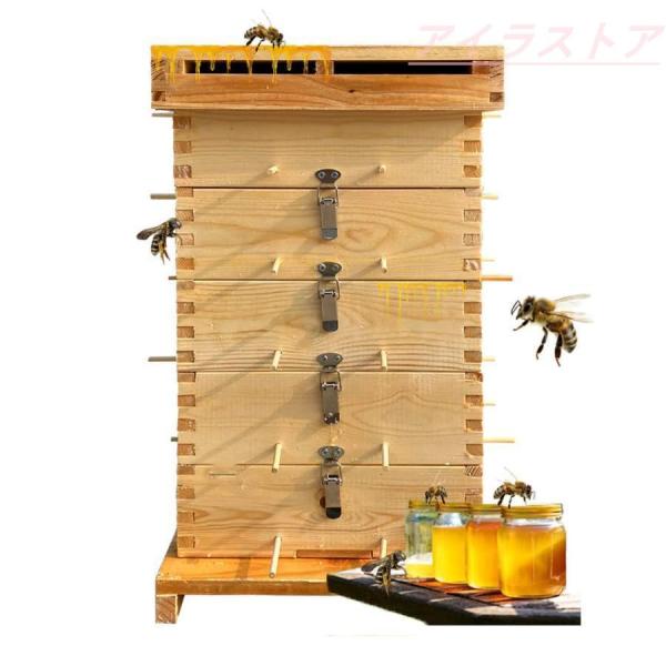 5階 蜜蜂巣箱 ミツバチ 巣箱 杉材養蜂箱キット 焼彩仕上 ワックスを煮る 5階の格子箱 防湿 防虫...