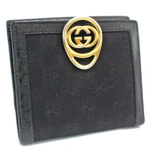 GUCCI◇GGキャンバスレザー2つ折り財布/キャンバス/BLK/メンズ/035