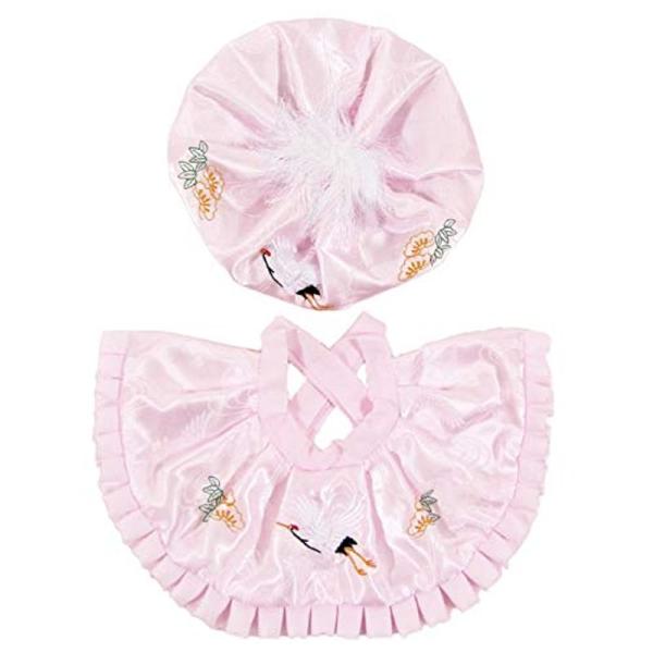 お宮参り 女の子 大黒帽セット（帽子、よだれかけ）刺繍入りhudx04 (ピンク)