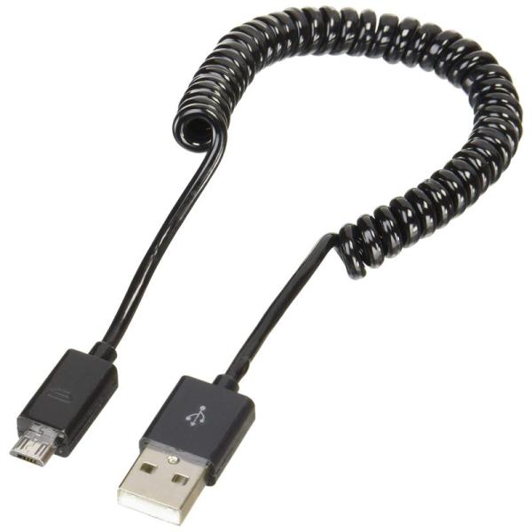 TIMELY カールコード型USB2.0ケーブル microUSB(オス) ? USB A平型(オス...