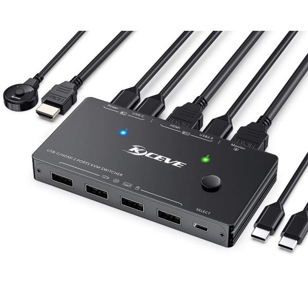 新モデル USB-C HDMI KVM切替器、2ポートType-CとHDMIコンビネーションスイッチ...
