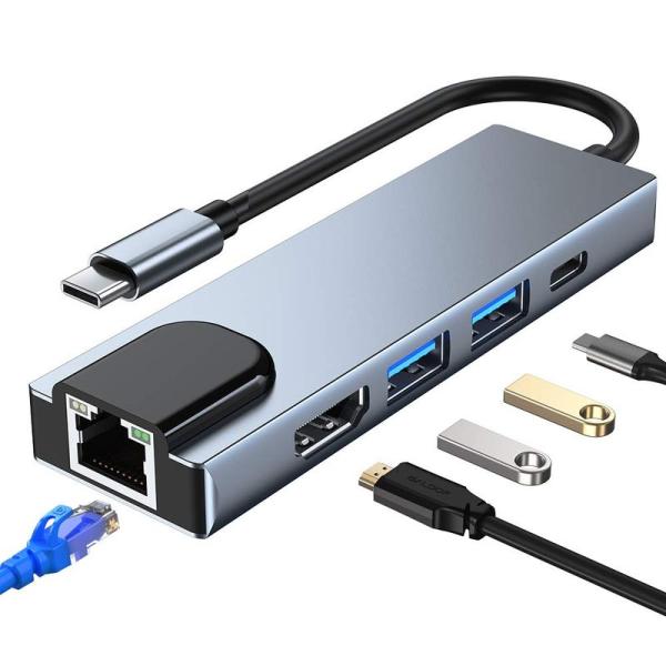 Ningchongfine USB ハブ LAN HDMI タイプ C ハブ アダプター HDMI+...