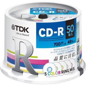 TDK データ用CD-R 700MB 48倍速対応 カラーリング5色ミックスディスク 50枚スピンドル CD-R80CRMX50PE｜golden-kagetsu-mart