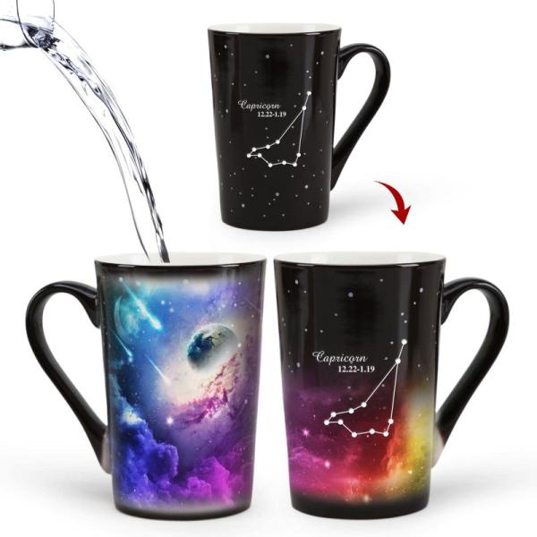 MUGKISS山羊座熱交換星座カップ12オンス、星座山羊座コーヒーカップ、陶磁器変色カップ、彼と彼女...