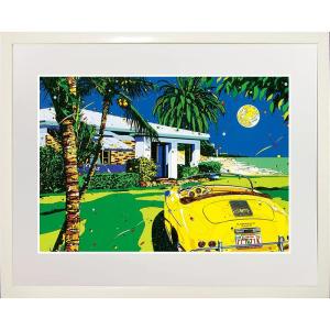 新品 鈴木英人 アメ車 アメリカ車 現代アート マイアミムーン 額装付き
