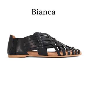 ビアンカ 編み込み レザーサンダル Bianca 1224 メッシュ メッシュサンダル フラット ローヒール 編みこみ レディース｜golden-state