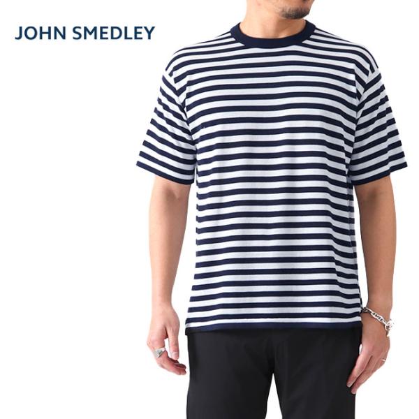 JOHN SMEDLEY 30G ボーダー クルーネック ニットTシャツ S4558 半袖Tシャツ ...