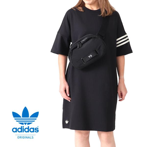 adidas アディダスオリジナルス 3ストライプス Tシャツ ワンピース IB7309 黒 半袖 ...