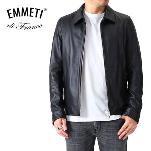 EMMETI エンメティ ERICK エリック ラムスキン 襟付き シングルライダースジャケット レザージャケット 黒 メンズ