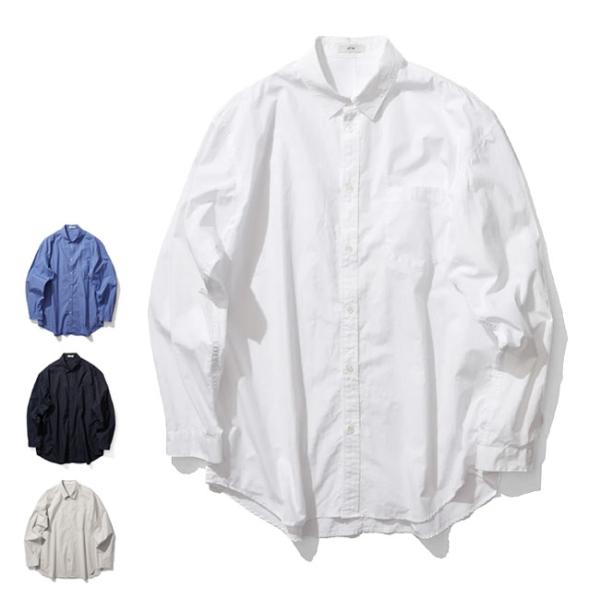 ATON エイトン スビンコットン オーバーサイズ ウォッシュドシャツ 0004 長袖シャツ 無地 ...