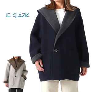 LE GLAZIK ルグラジック チェック柄 リバーシブル ノーカラーコート JL